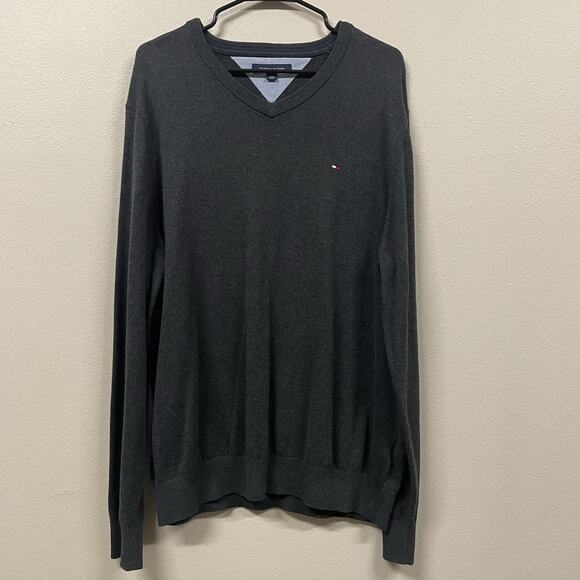 Tommy Hilfiger Sweater Mens Size X-Large Gray Long Sleeve V Neck Cotton - Picture 1 of 8